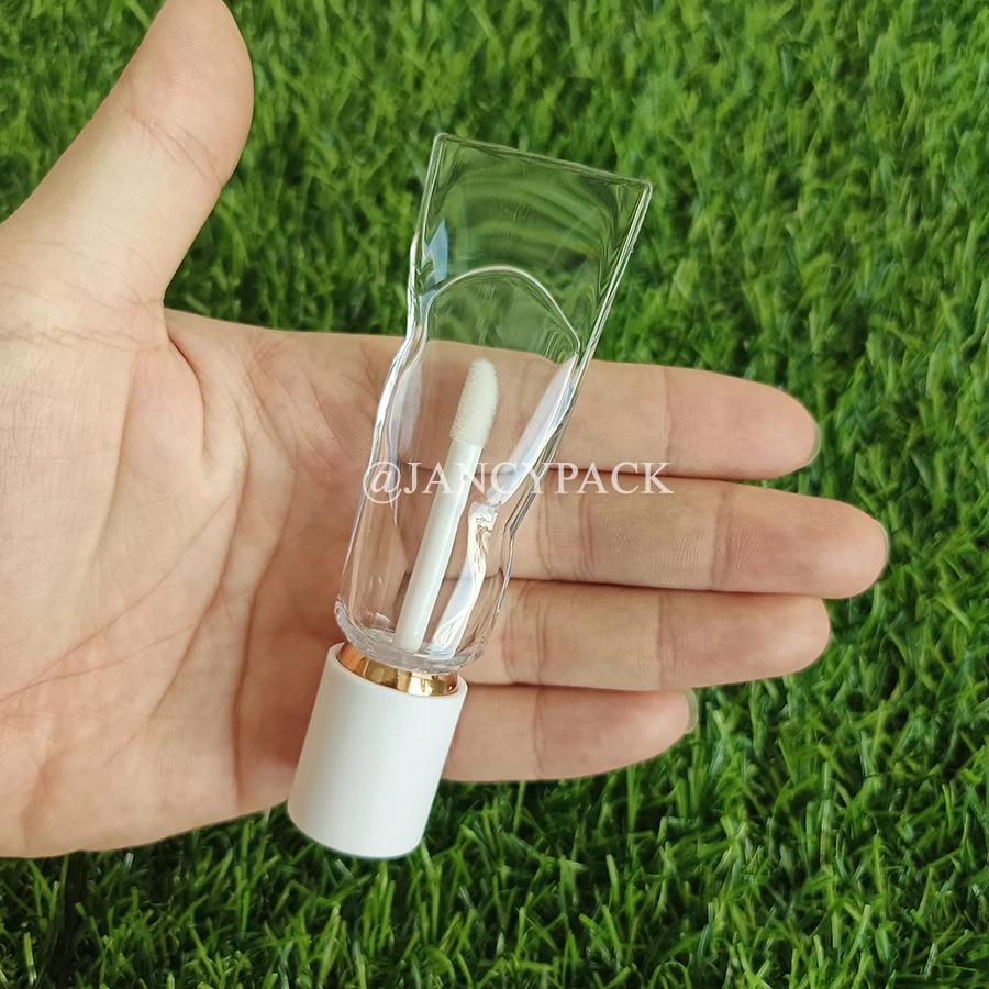 Atacado rosa nude creme dental design 4ml personalizado vazio brilho labial garrafa matiz tubo vazio com escova