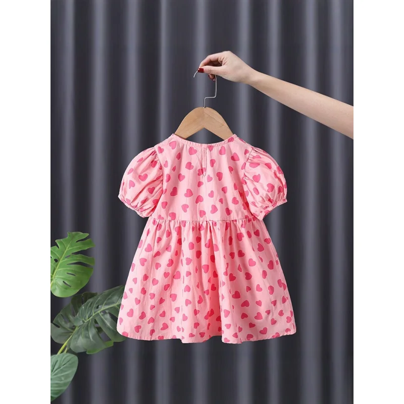 New Summer Girls' Dress Princess Dress Stylish Sweet Heart-Shaped Cotton Breathable Children's Dress