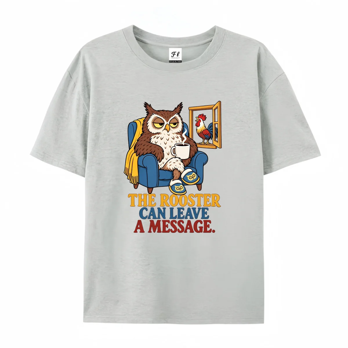 Unisex Round Neck Short Sleeve T Shirt Owl Coffee Rooster Leave Message Cartoon Graphic Tee Casual Summer Cotton funny cute Tops