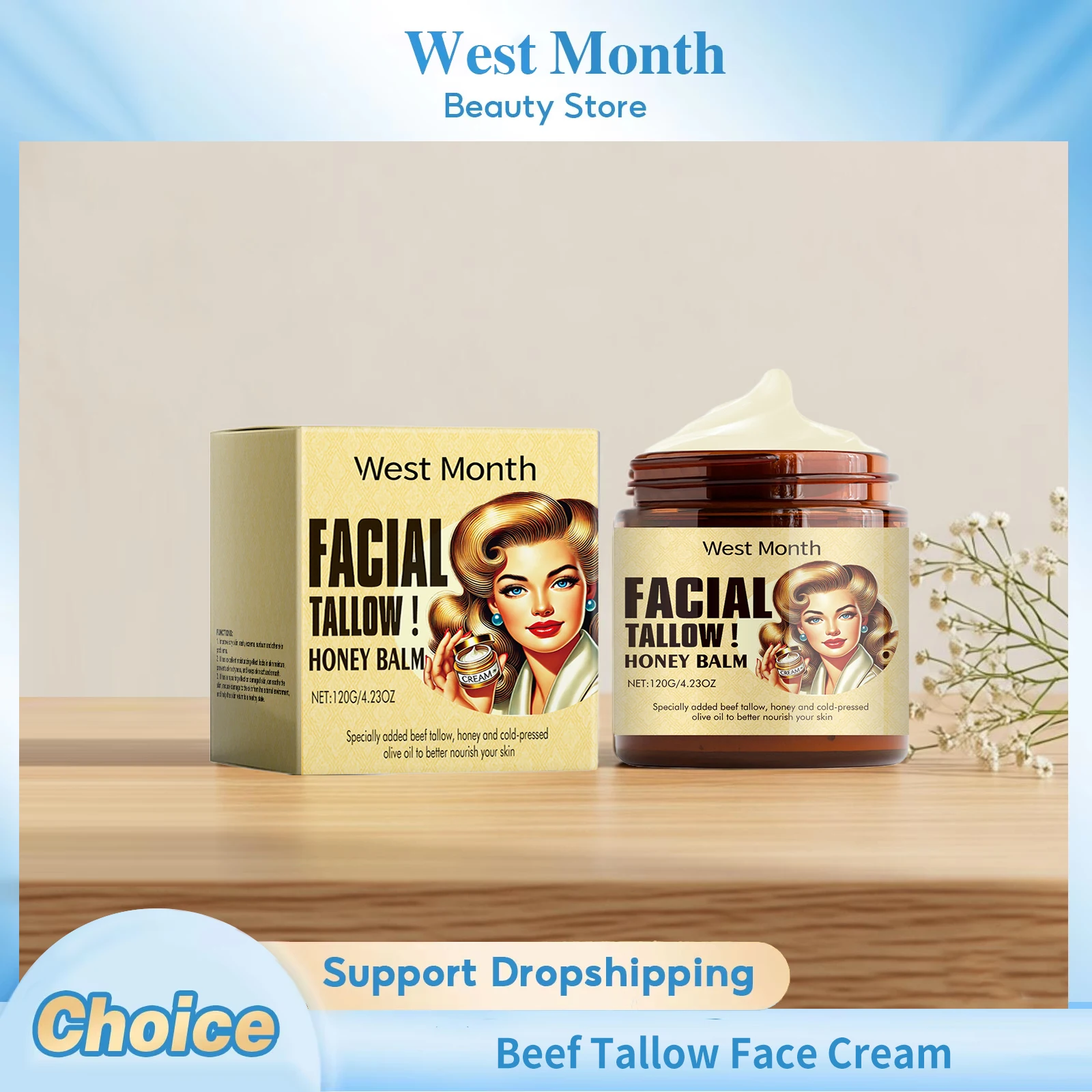 Beef Tallow Face Cream Moisturizing Dry Skin Firming Increase Elasticity Fade Fine Lines Smoothing Repair Nourishing Face Cream