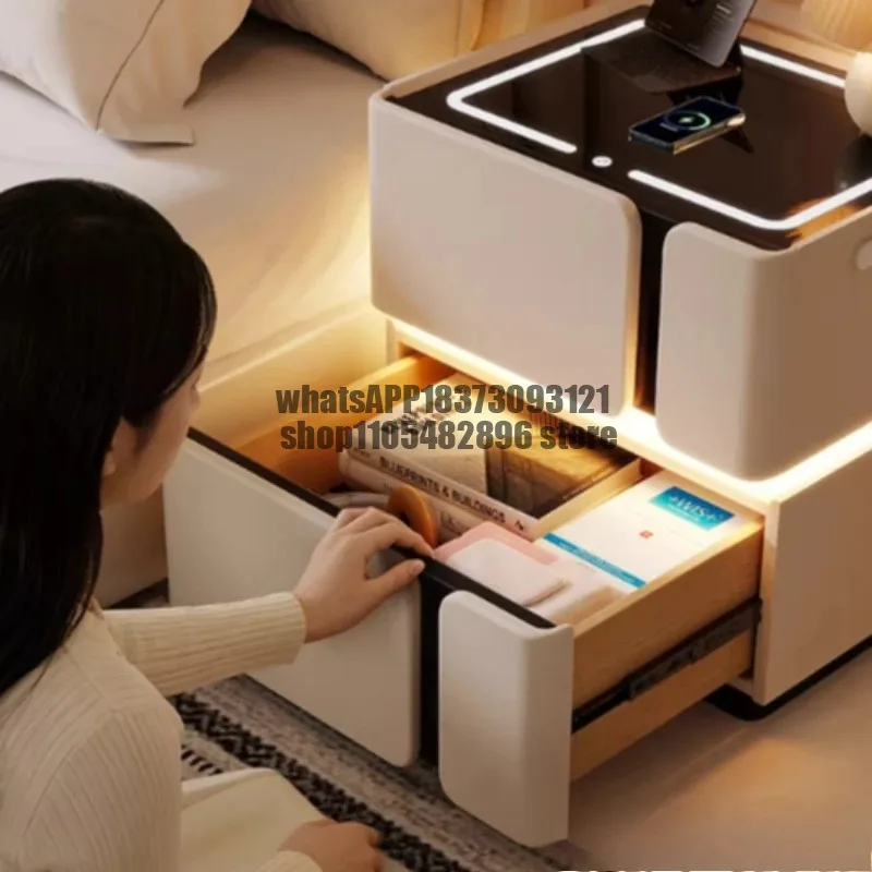 Wooden Three Color Light Nightstands Charging Station Mid-century Bedside Table USB Speaker Storage Locker Bedroom Furniture