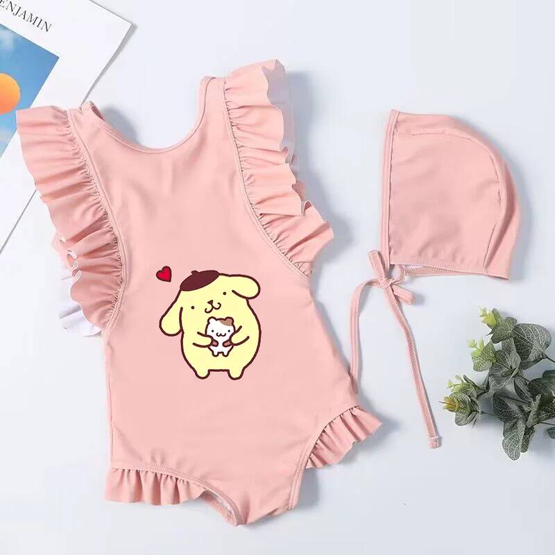 Kostium kąpielowy dla dzieci pompompompurin Cartoon letnie stroje kąpielowe kostium plażowy odzież dla dzieci jeden kawałek kostium kąpielowy Bikini sukienki dziewczyny