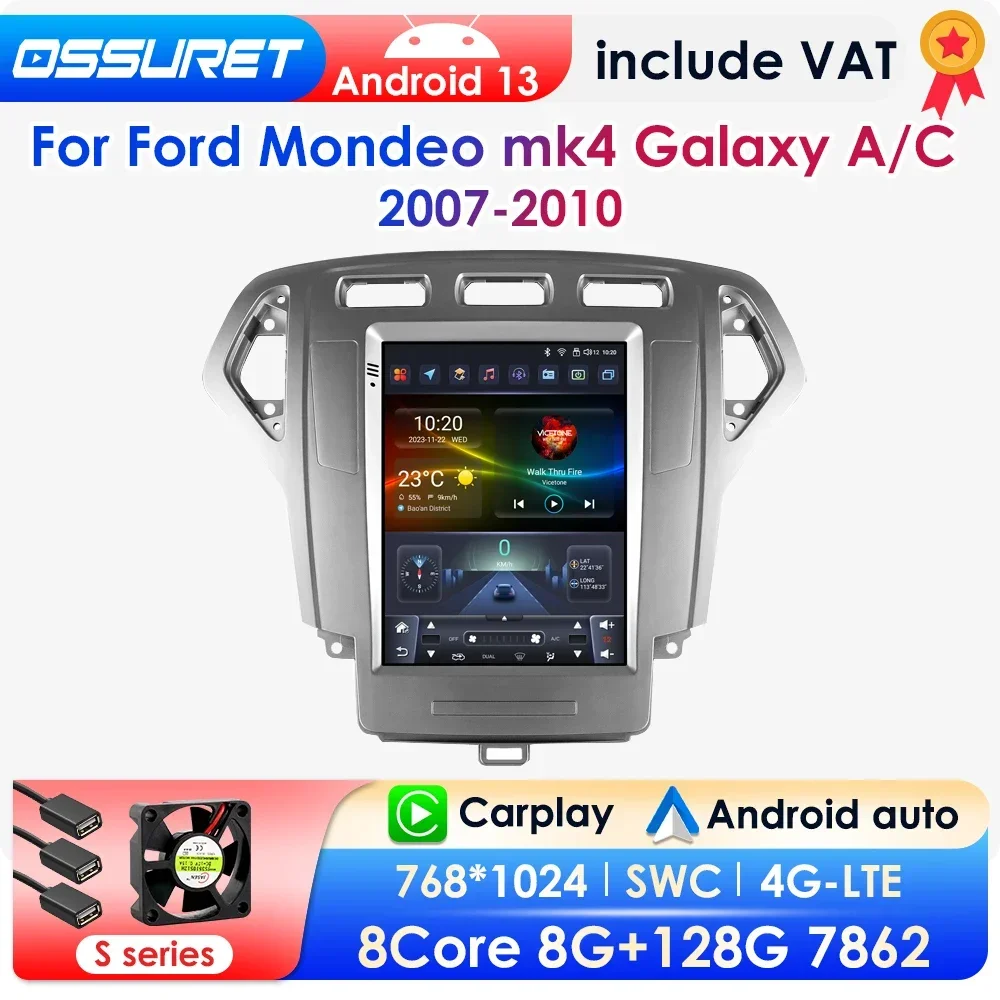 Radio con GPS para coche, reproductor con Android 13, 9,7 pulgadas, 2DIN, Carplay, 4G, 2007, para Ford Mondeo mk4, Galaxy A/C, 2010-7862