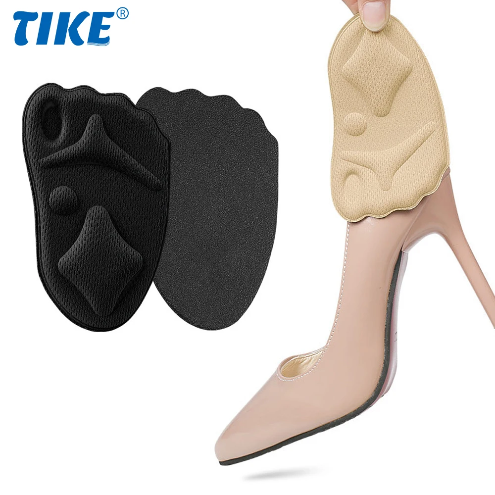 

TIKE 1 Pair Non-Slip Forefoot Pad Adjustable Shoe Insert Anti-pain High Heel Insole Sweat-absorbent Comfortable 4D Sponge