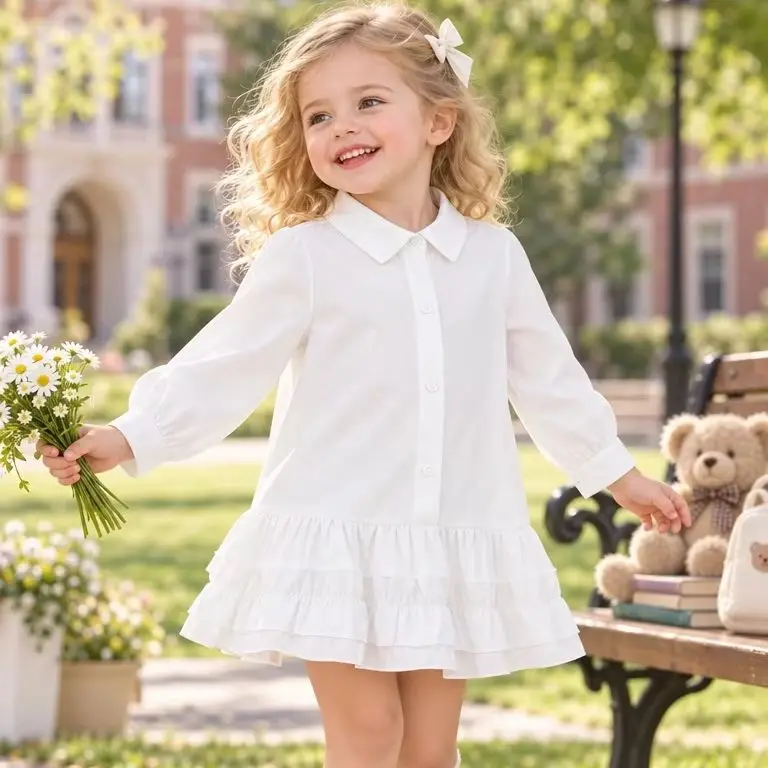 1-6 Years Old Fashionable Children Shirt Dress Baby Girl Simple Clothing Solid Color Kid Soft Dresses Newborn Toddlers' Costume