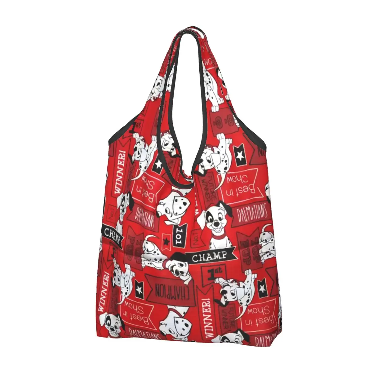 Custom Animated One Hundred And One 101 Dalmatians Grocery Shopping Bag Funny Shopper Tote Shoulder Bag Portable Films Handbag