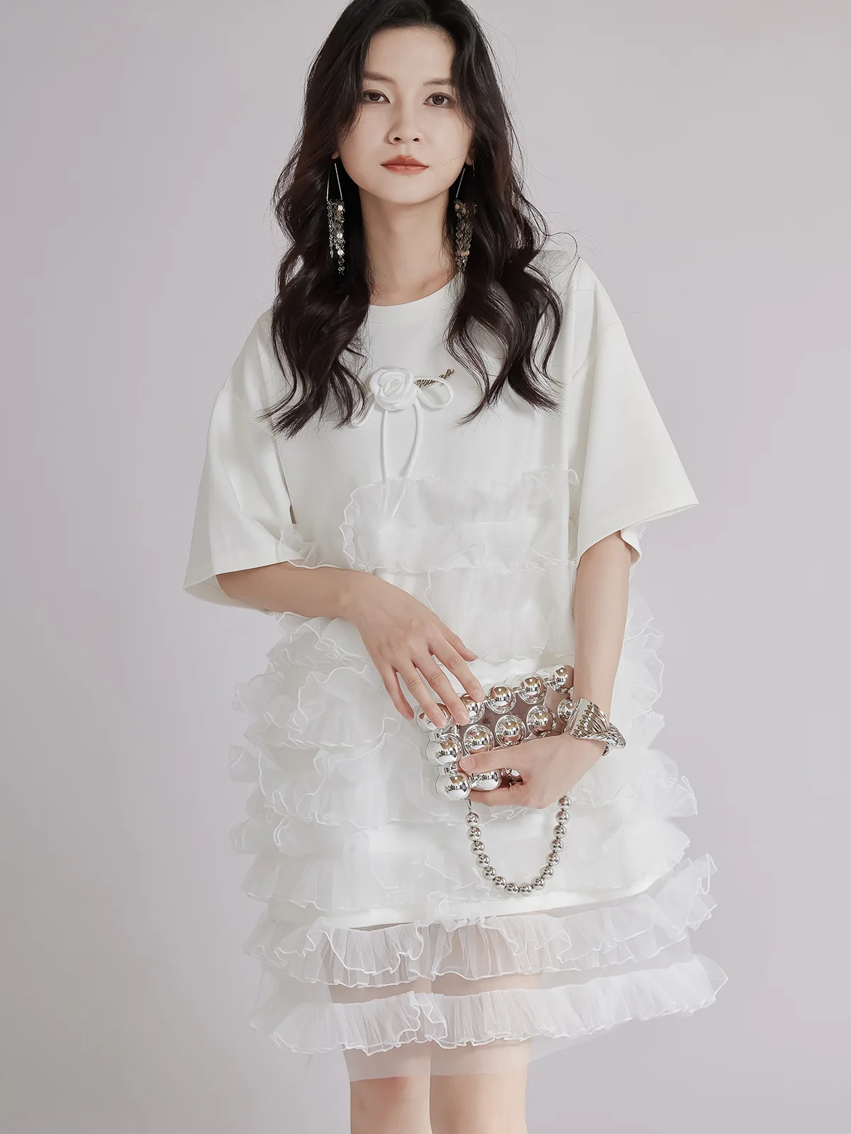 Tannt فستان نسائي شبكي مرقع بألوان متطابقة تي شيرت فساتين للنساء موضة فساتين صيفية فضفاضة غير رسمية 2025 جديد