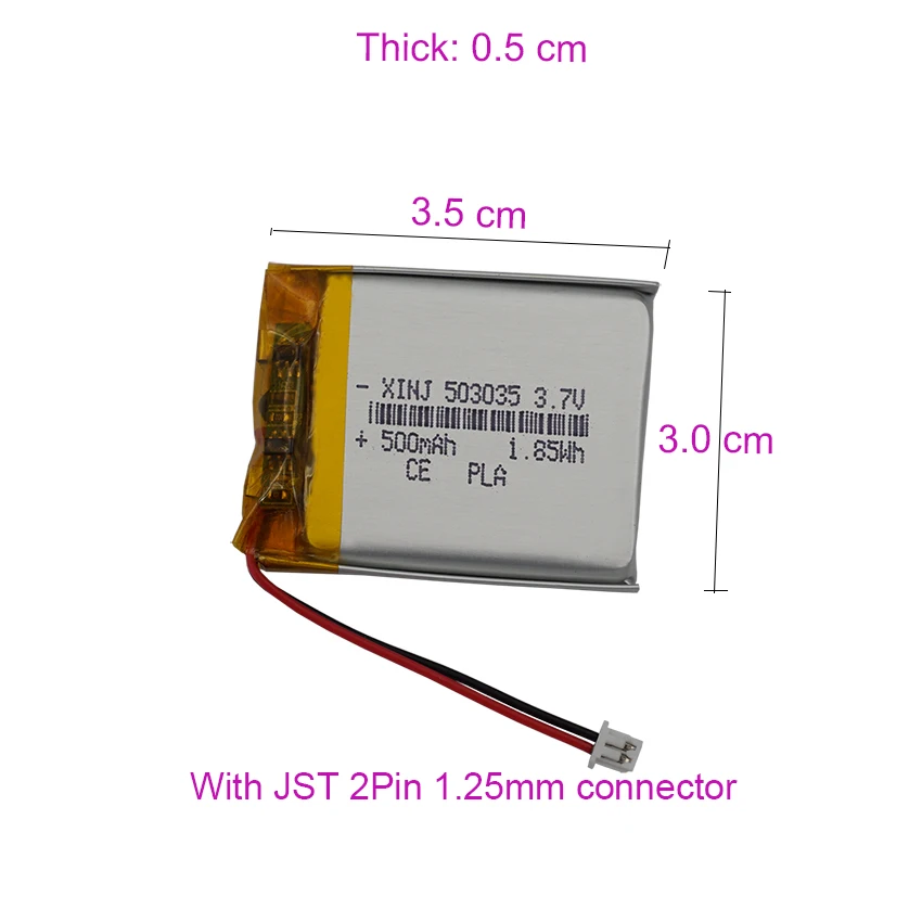 3.7 فولت 500 مللي أمبير 1.85Wh بوليمر ليثيوم بطارية 503035 JST 2pin 1.25 مللي متر موصل ل GPS الطفل كاميرا MP3 MP4 سيارة الملاحة