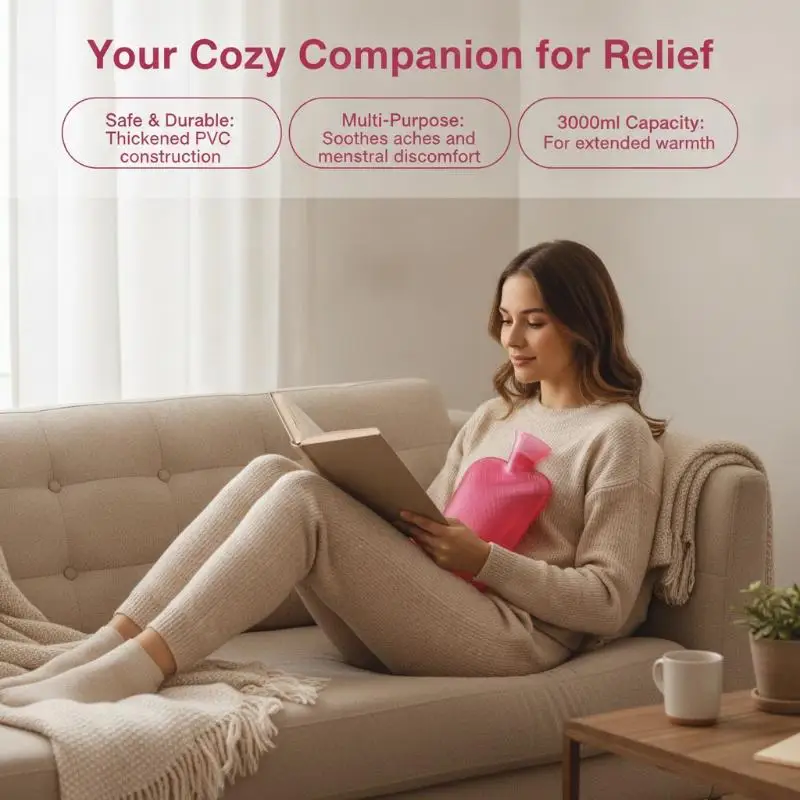 3000ml Big Capacity Hot Water Bottle Odor Free Leakproof Injectable Heating Bag for Bed Foot Warming Winter Camping Hiking Use