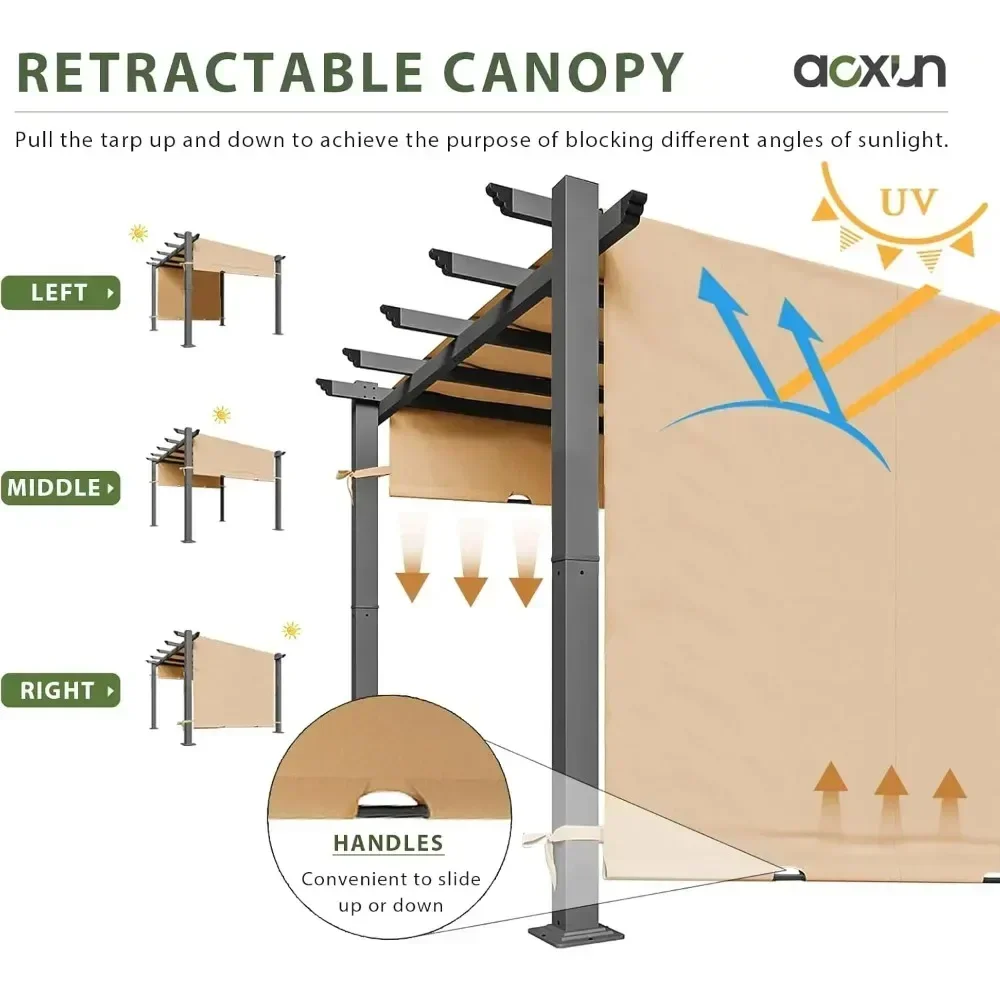 10 x 12 FT Outdoor Retractable Pergola, Heavy-Duty Aluminum Pergola Patio, Modern Pergola with Retractable Sun Shade Canopy