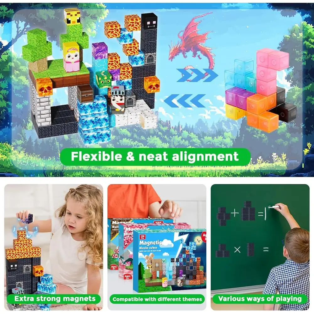 ชุดตัวต่อแม่เหล็ก 150 ชิ้น: ธีมปราสาทป่ามืด, ของเล่น STEM ที่เหมาะสำหรับเด็กอายุ 3 ปีขึ้นไป, สร้างสรรค์แบบมอนเตสซอรี่