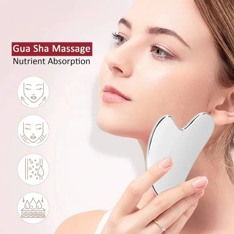 Upgrade Gua Sha Stainless Steel Tool for Face, Massage Scraper for Facial Skin Care (Metallic Luster)