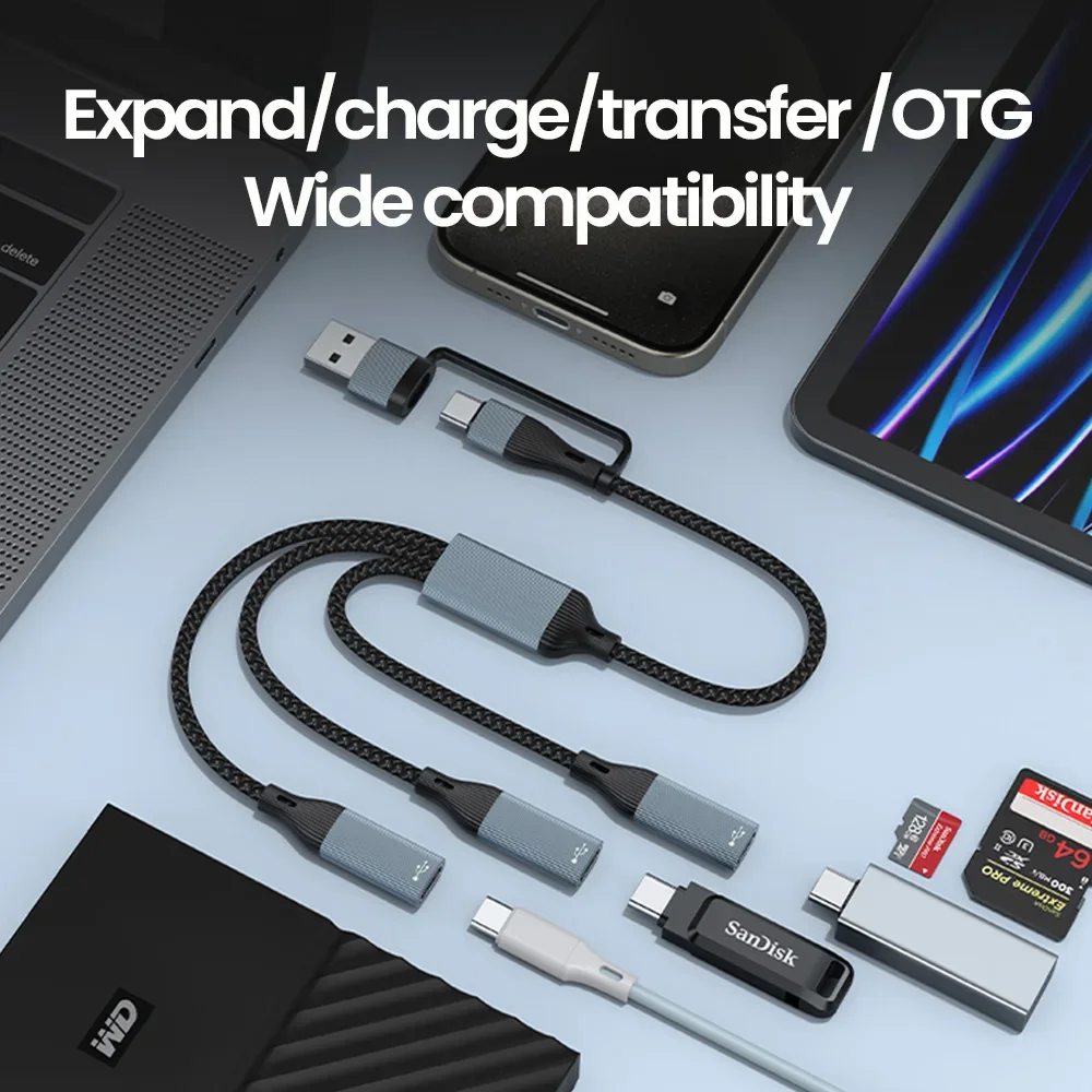 3 in 1 Type C HUB Multi USB C Hub Extensions Multi USB Hub Extensions Data Transfer USB Male to 3 USB C Female OTG For PC Xiaomi