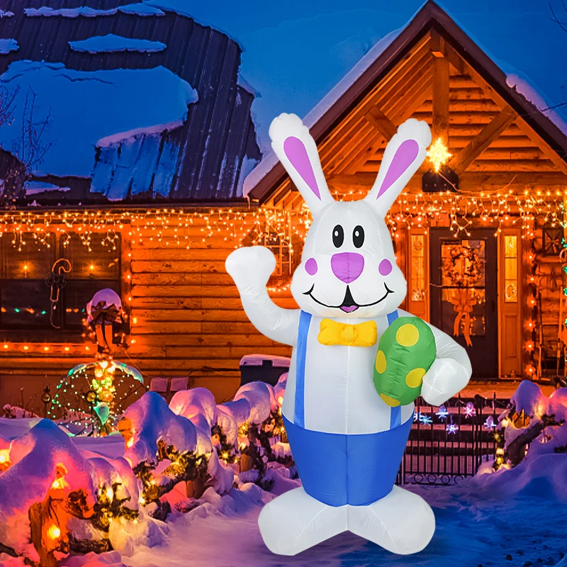 

1.9M Easter Rabbit Inflatable Toy Model with Build-in LED Light Luminous Cute Easter Bunny Outdoor Home Party Prop Decoration