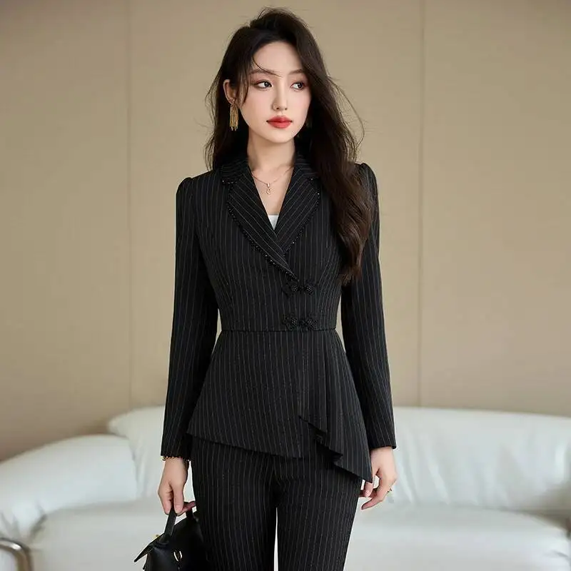 Formal OL Styles Pantsuits for Women Autumn Winter Professional Business Work Wear Blazers Career Interview Trousers Set