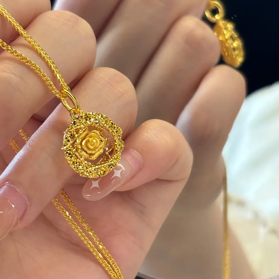 Fylia Jewelry   High-quality 9999 gold necklace for women's flashing rose garden 2025 new temperament hollow 24K high-end collar