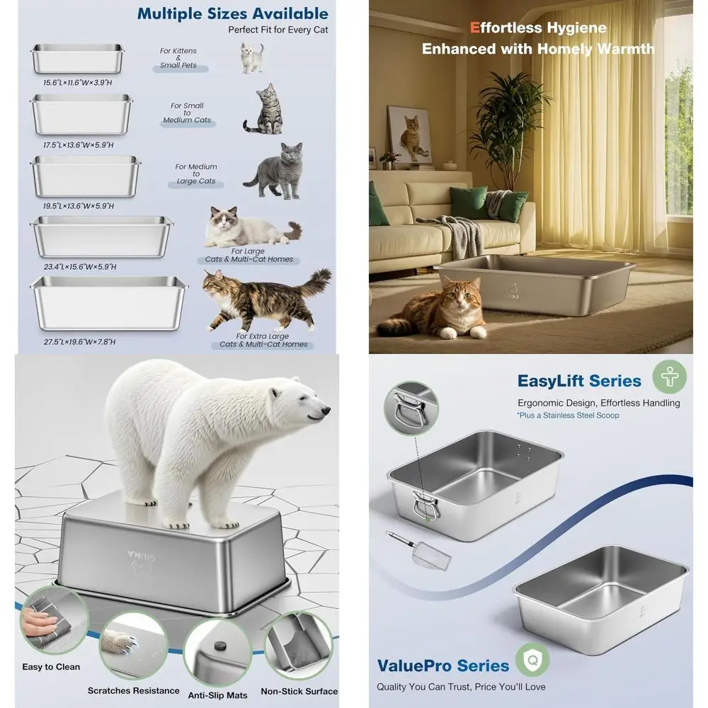 

Extra-Large Stainless Steel Cat Litter Box, XXL Metal Pan, High Sides, Odorless, Easy Clean for Large Cats & Multi-Cat Homes
