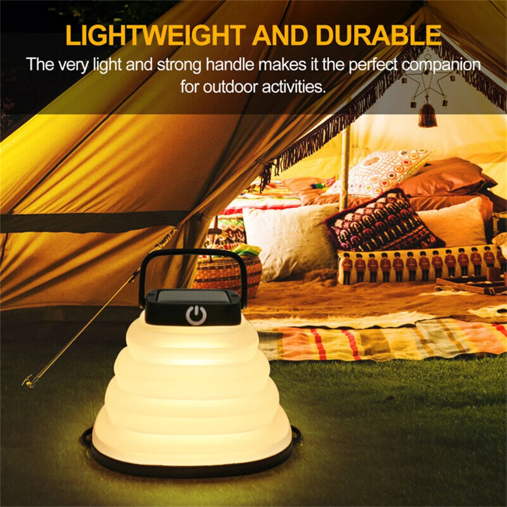 Solar Camping Lantern Portable Collapsible Waterproof USB Charging Camping Light With Handle For Outdoor Hiking Fishing