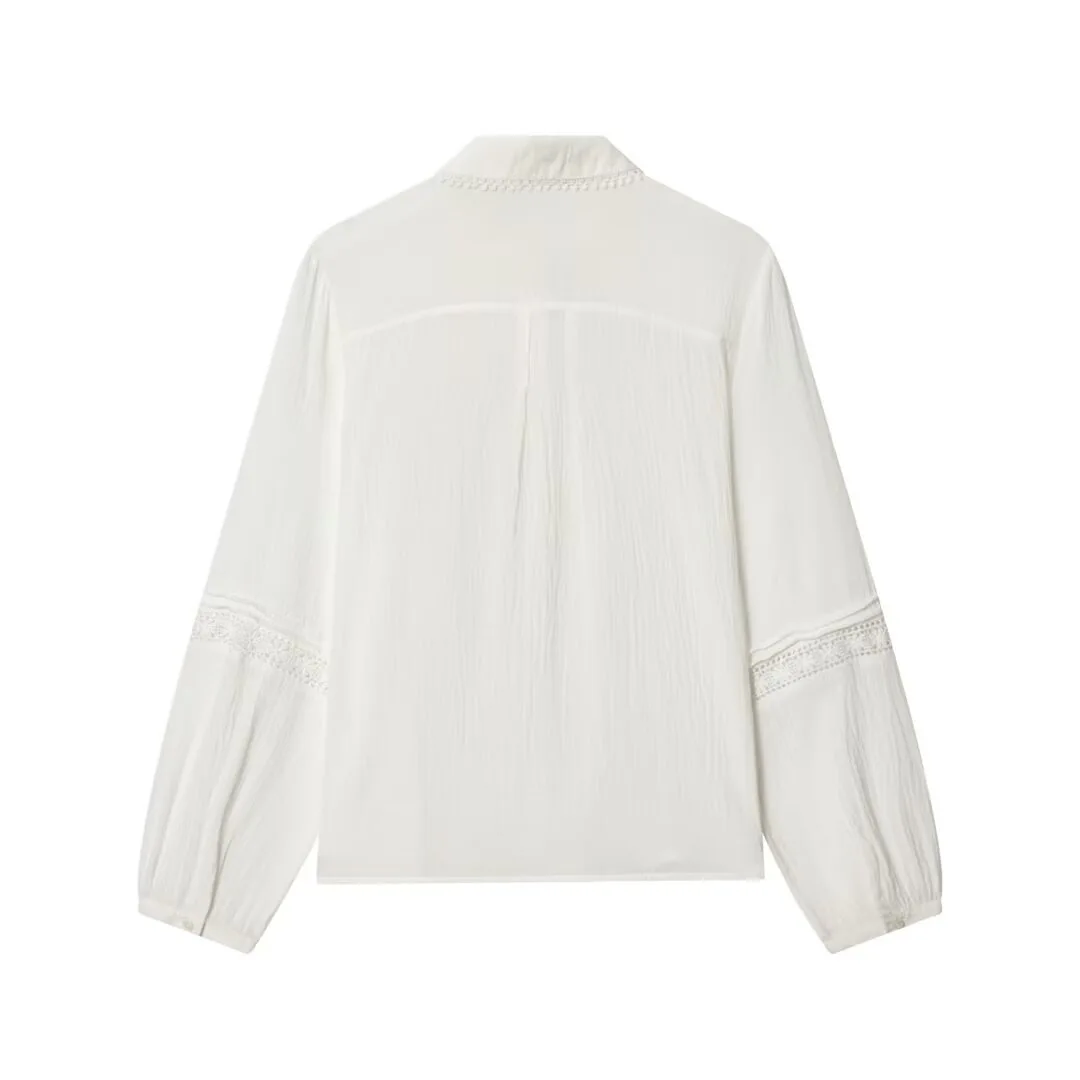 

Spring New Fashion Decorative Hem Cotton Shirt Loose Fit Commute Style Long Sleeve Women's Premium Quality Polyester Fabric