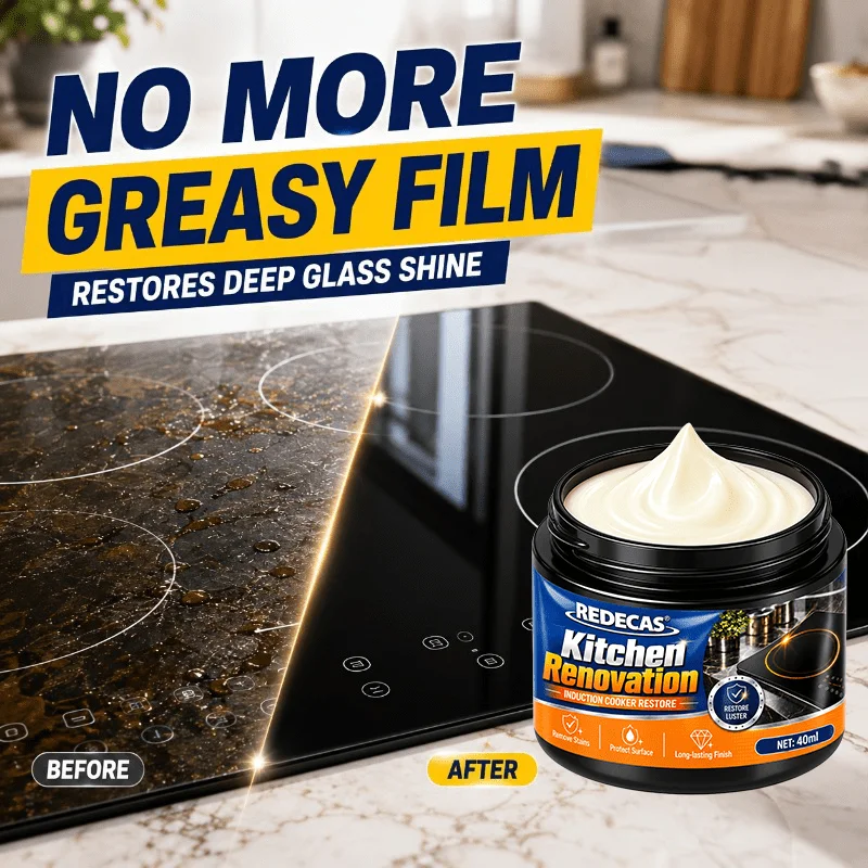 Kitchen Glass Cooktop Renewer Paste + Sponge. Removes Stains, Restores Shine. Pro Formula: Induction, Stoves, Grills & Cookware.