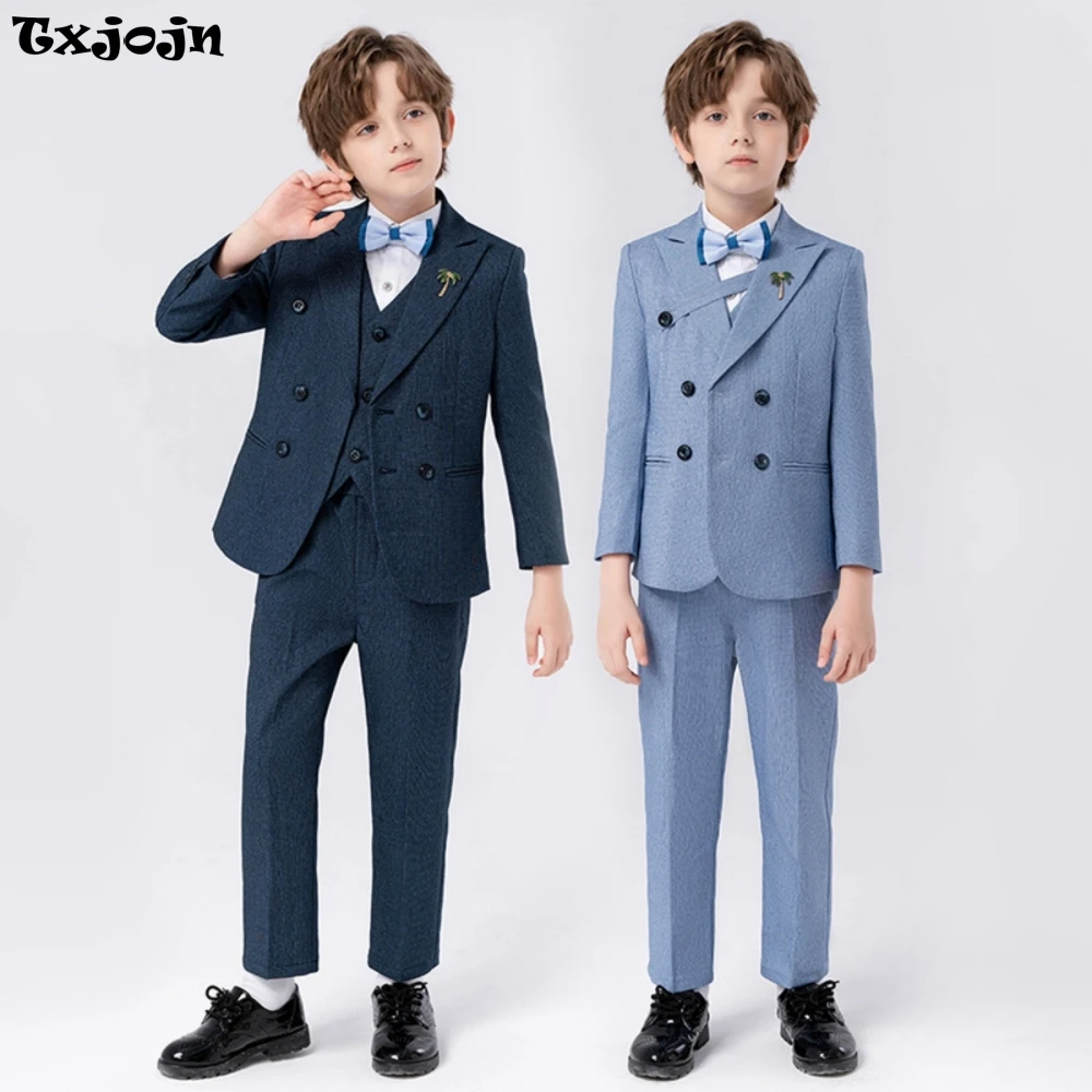 

Formal Handsome Flower Boys Suits For Wedding Fast Delivery Kids 5 Pieces Suit Set Blazer Vest Pants Bow-tie Brooch Activities