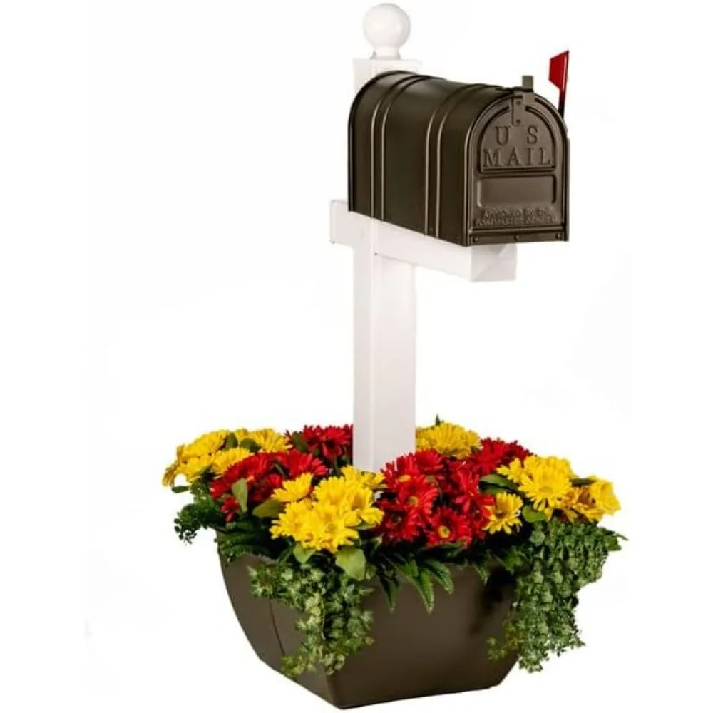 

Mailbox Planter Box - Resin Planter Extra Large Flower Pot Wraps for a Deck Post or Mail Boxes with Post - Deep Earth Brown Gard