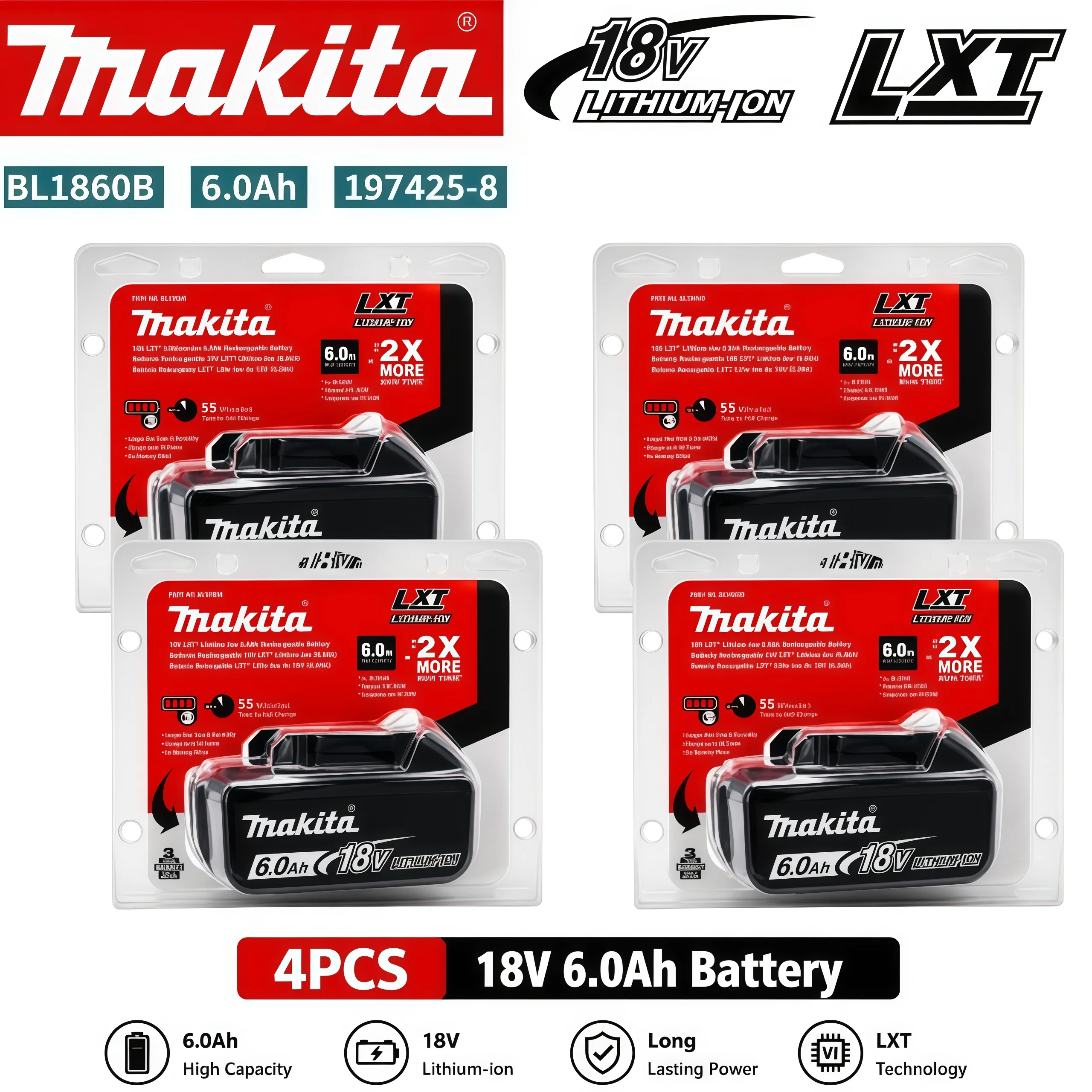 2026 Authentic Makita 6.0Ah Battery, Hot Selling 18V Tools Battery, Replaceable BL1830B L1840B L1850B L1860B, Power Tool Battery image 3