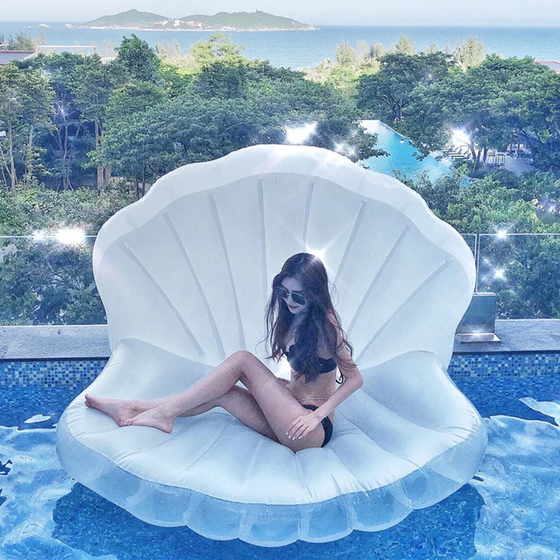 Shell Floating Row Inflatable Shell Floating Bed Adult Floating Mat Pearl Ball Water Photo Props Swimming Accessories