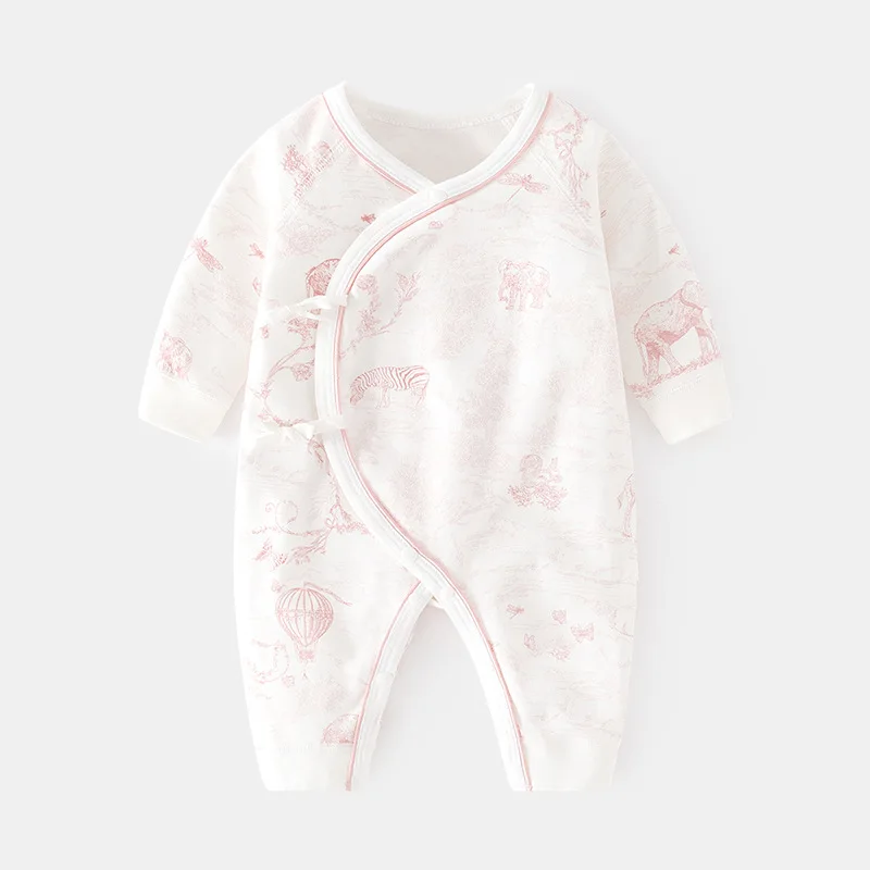 Newborn Jumpsuit Autumn and Winter Pure Cotton Baby Printed Boneless Clothes Newborn Gown Baby Spring and Autumn Romper