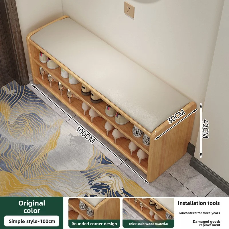 Schuhwechselhocker, Schuhschrank aus massivem Holz, Schuhregal für den Haushaltseingang, gepolsterte Bank, Schuhregal, Wohnzimmerbank