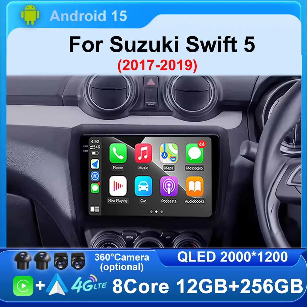 راديو سيارة أندرويد 15 لسوزوكي سويفت 5 2017 - 2019 نظام تحديد المواقع مشغل وسائط متعددة نافي رئيس وحدة لاسلكية Carplay Auto BT DSP 360 كاميرا