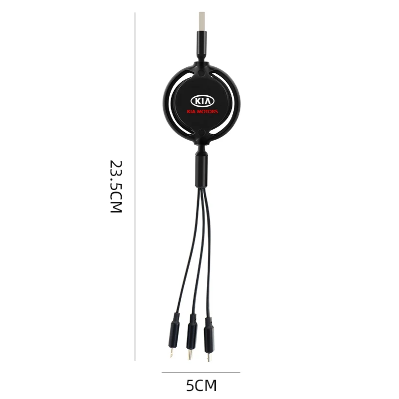 Car Style Logo Retractable 3 in 1 Phone Fast Charging Cable For KIA Soul Sorento Picanto Optima Sportage Cerato Car Accessories