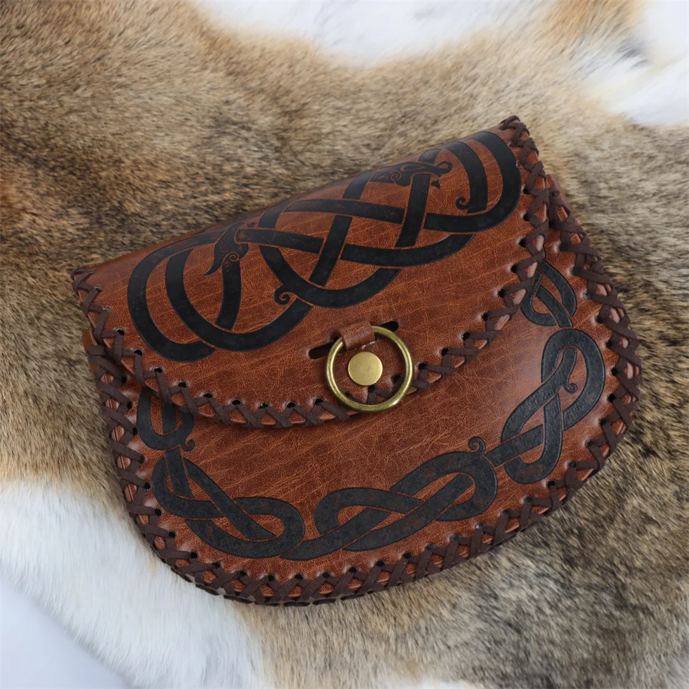 Vikings Rune Pouch String Coins Drawstring Bag Costume Vintage Halloween Accessory Leather Suede Medieval Loop Belt Kit Adult