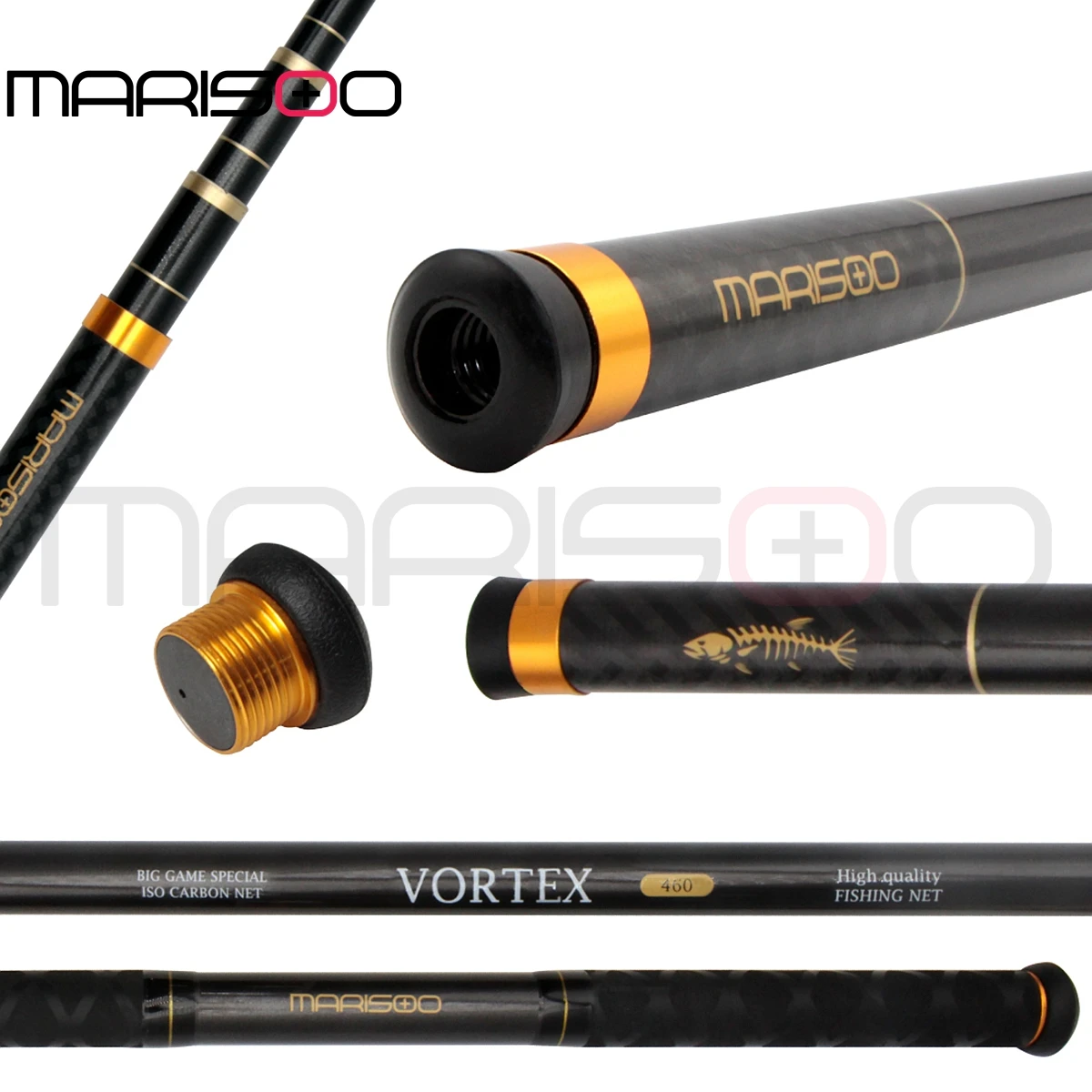 MARISOO VORTEX Telescopic Fishing Net Handle 13ft/16ft | Carbon Fiber Lightweight | Universal Joint 12mm | Saltwater & Carp