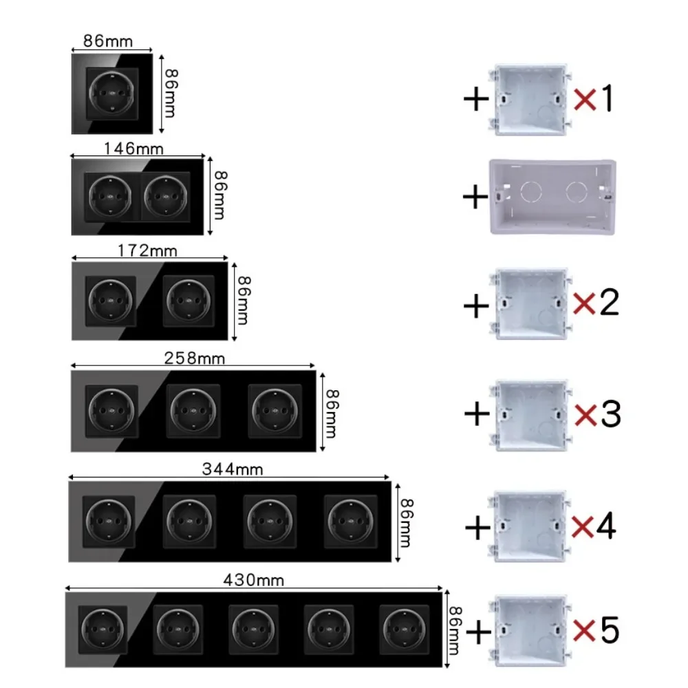 

EU KR Wall Sockets 16A 3000W with 2 USB 5V 2.1A 1 2 3 4 Outlets AC 110~220V Glass Panel White Black 86 147 172 Electrical Socket