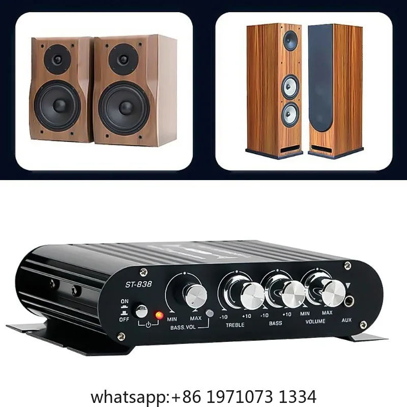 ST-838 HiFi 2.1 Channel Subwoofer Amplifier Bass and Treble Adjustment 80W*2 Audio Amplifier Black Car Home Amp
