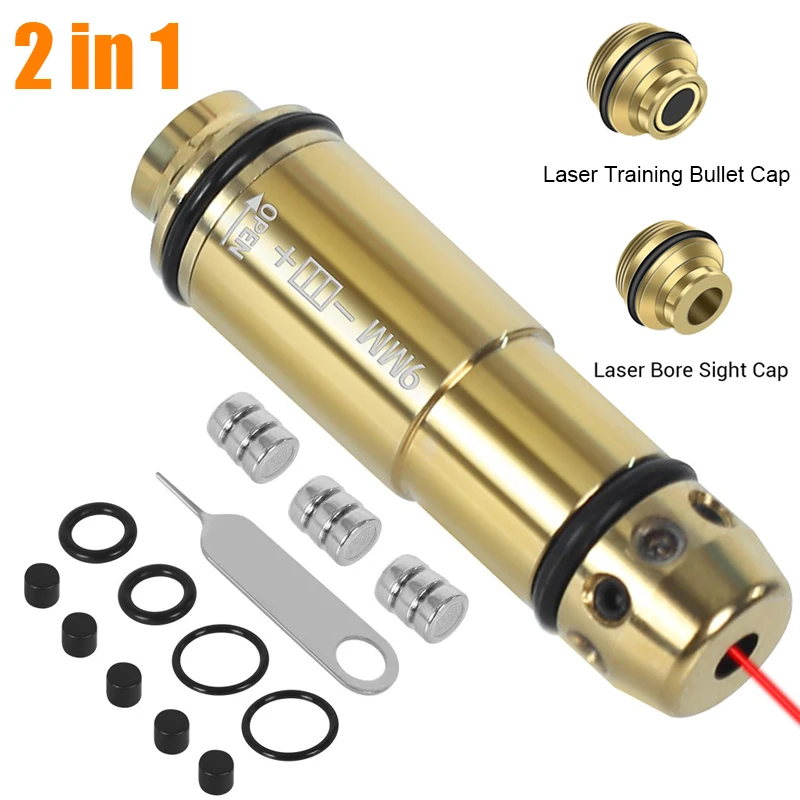 9x19mm Laser Training Bullet Laser Bore Sight 2 in 1 Dual-Purpose Boresighter Calibrator for Pistol Shooting Accessories