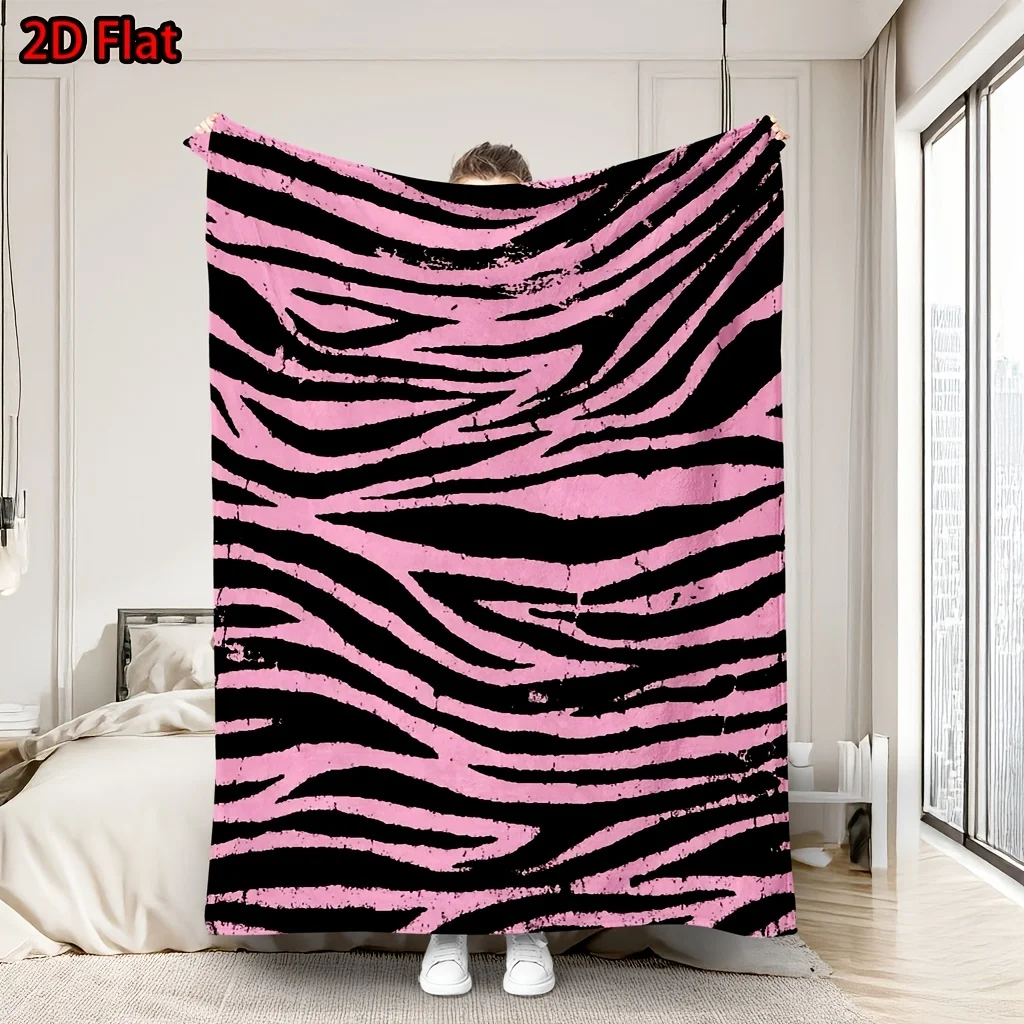Chic Zebra Print Throw Blanket Sofa Cover Boho Pink Black Stripe Fleece Bed Decor Luxury Throw for Couch Accent Home Accent