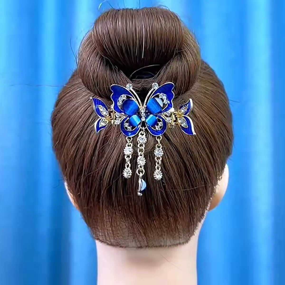 Fashion Elegant Zircon Butterfly Tassel Hairpin Accessories For Women Retro Ethnic Style Small Crab Clip Headwear Jewelry Gift image 2