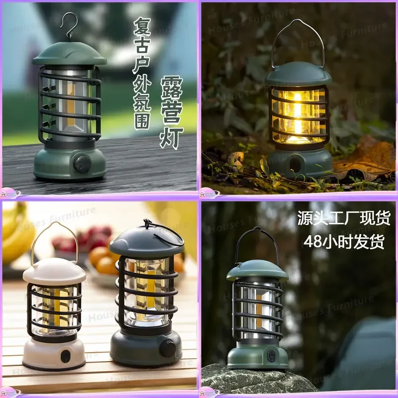 Retro Camping Light Portable Outdoor Tent Lamp Rechargeable Hanging Lantern Ambient Night Light for Hiking Backpacking Decor