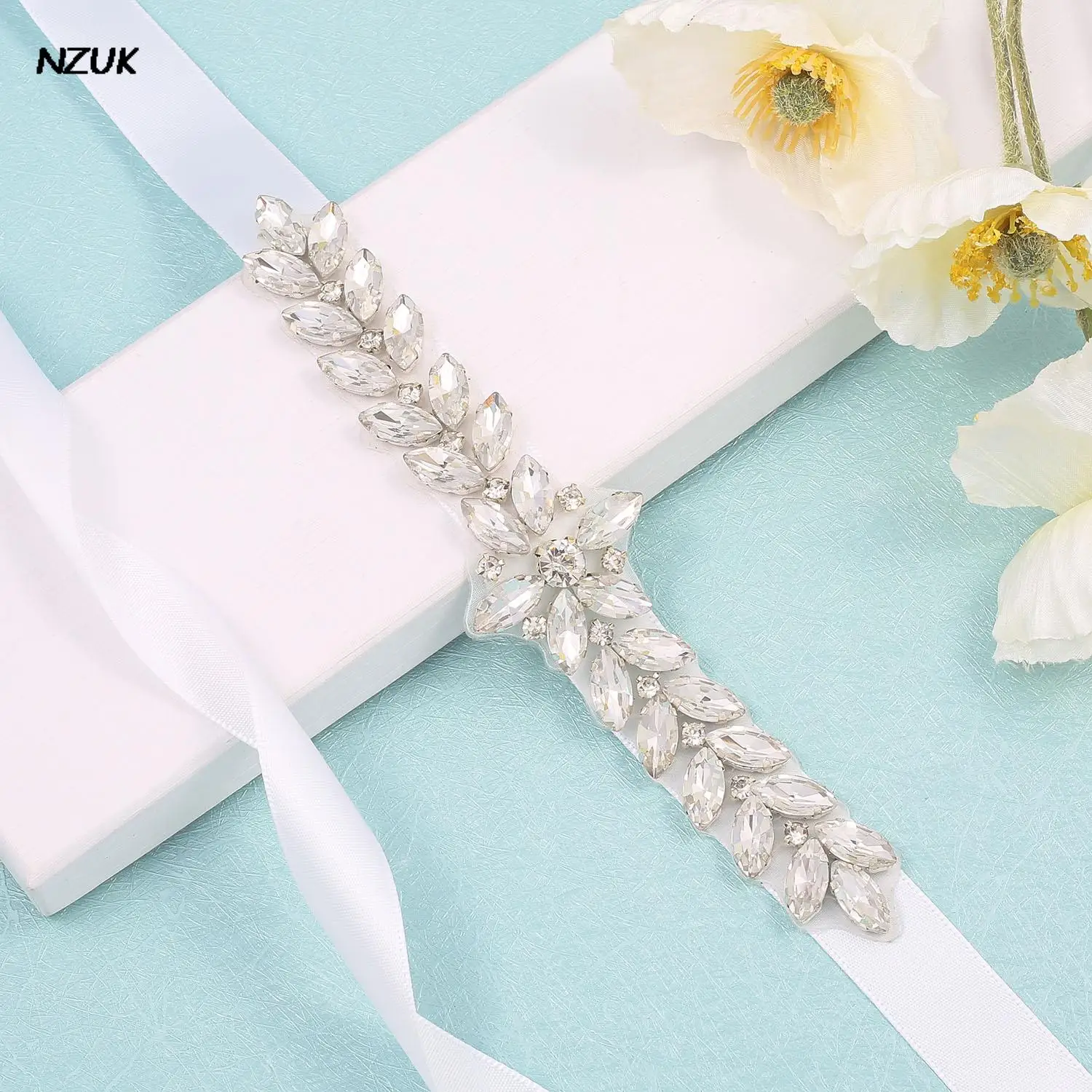 NZUK Daimond Wedding Belt Crystal Flower Bridal Sash Silver Rhinestones Wedding Sash For Bridesmaid Dresses cinturon novia