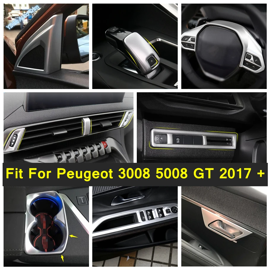 

Matte Steering Wheel / Water Cup Holder / Head Lamps Switch Button Cover Trim For Peugeot 3008 5008 GT 2017 - 2023 Accessories