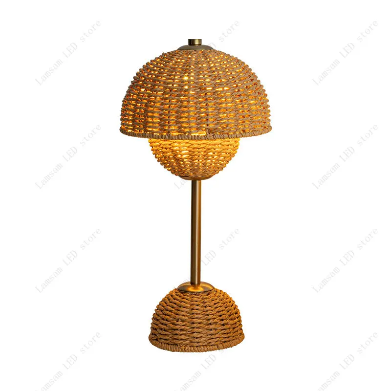 Rattan Flower Bud Lamp USB DC Powered Pastoral LED Desk Light Tricolored Bedside Night Light Living Room Hotel Dining Room