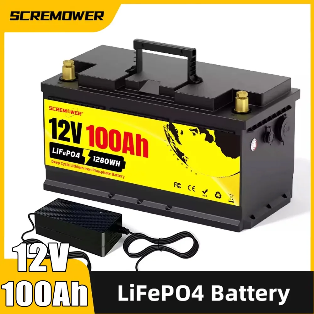 LiFePO4 Battery 12V 100Ah Rechargeable Batteries Built in BMS 1280Wh 12.8V Lithium Iron Phosphate Bateria for Campers RV Solar