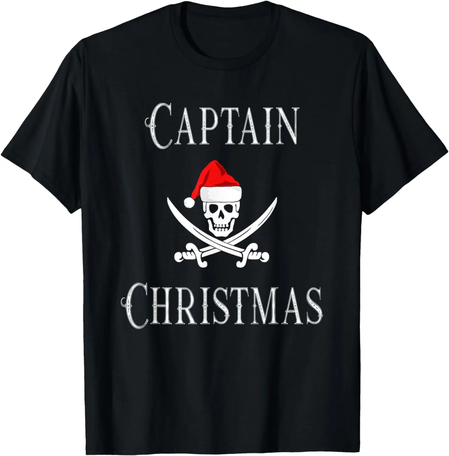 

Captain Christmas Holiday Pirate Skull Santa Hat Boating T-Shirt