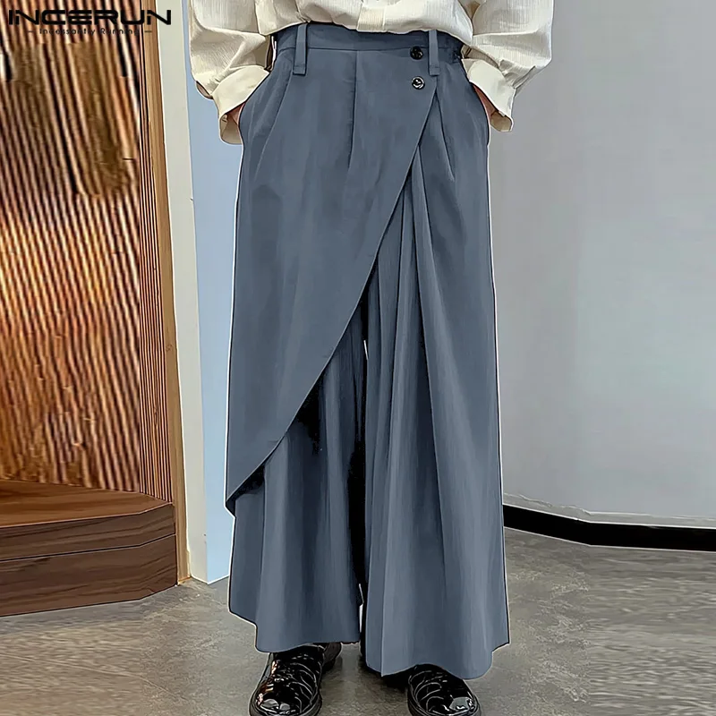 INCERUN 2024 Korean Style Pantalons Stylish Men's Deconstruction Drape Layered Design Pant Leisure City Walk Male Solid Trousers