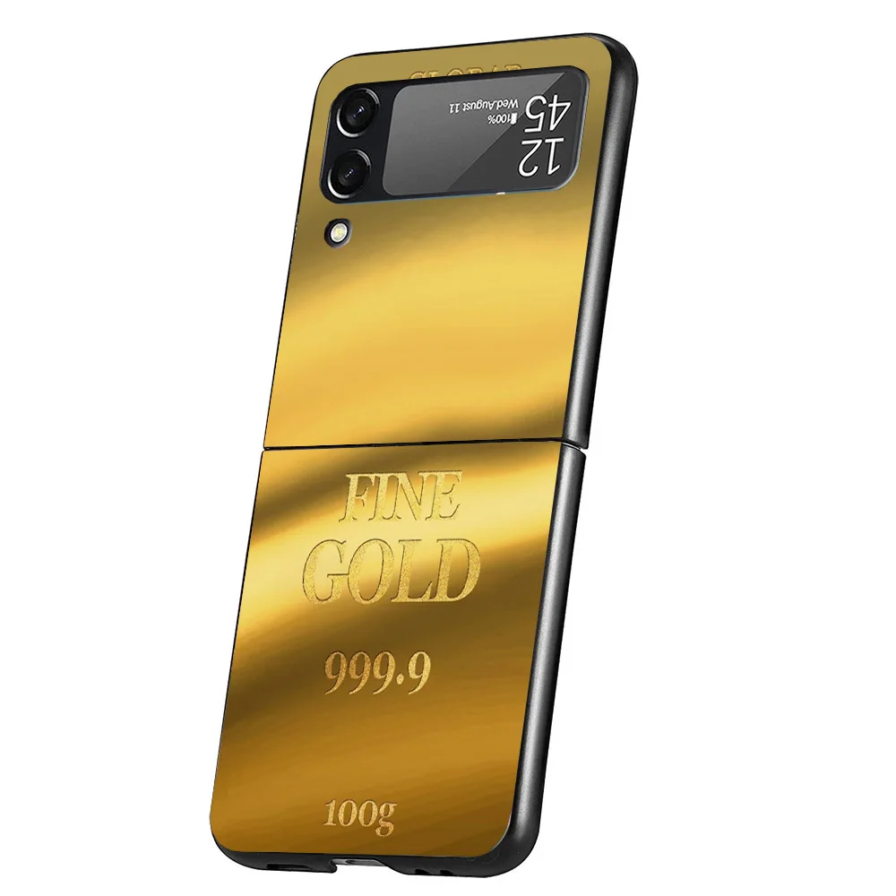 Fine Gold Pattern Printing Case Phone Cover for Samsung Galaxy Z Flip 7 6 5 4 3 5G ZFlip7 ZFlip6 ZFlip5 ZFlip4 ZFlip3 Black Fund