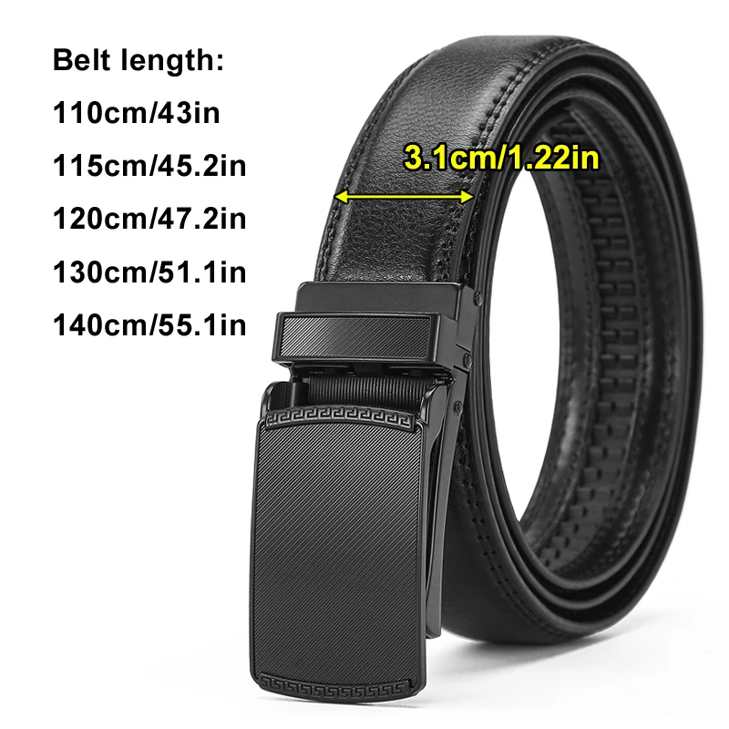 Wysokiej jakości męski skórzany pasek Comfort Click Belt z automatyczną klamrą, wygodny, biznesowy pasek z grzechotką do golfa, Chr