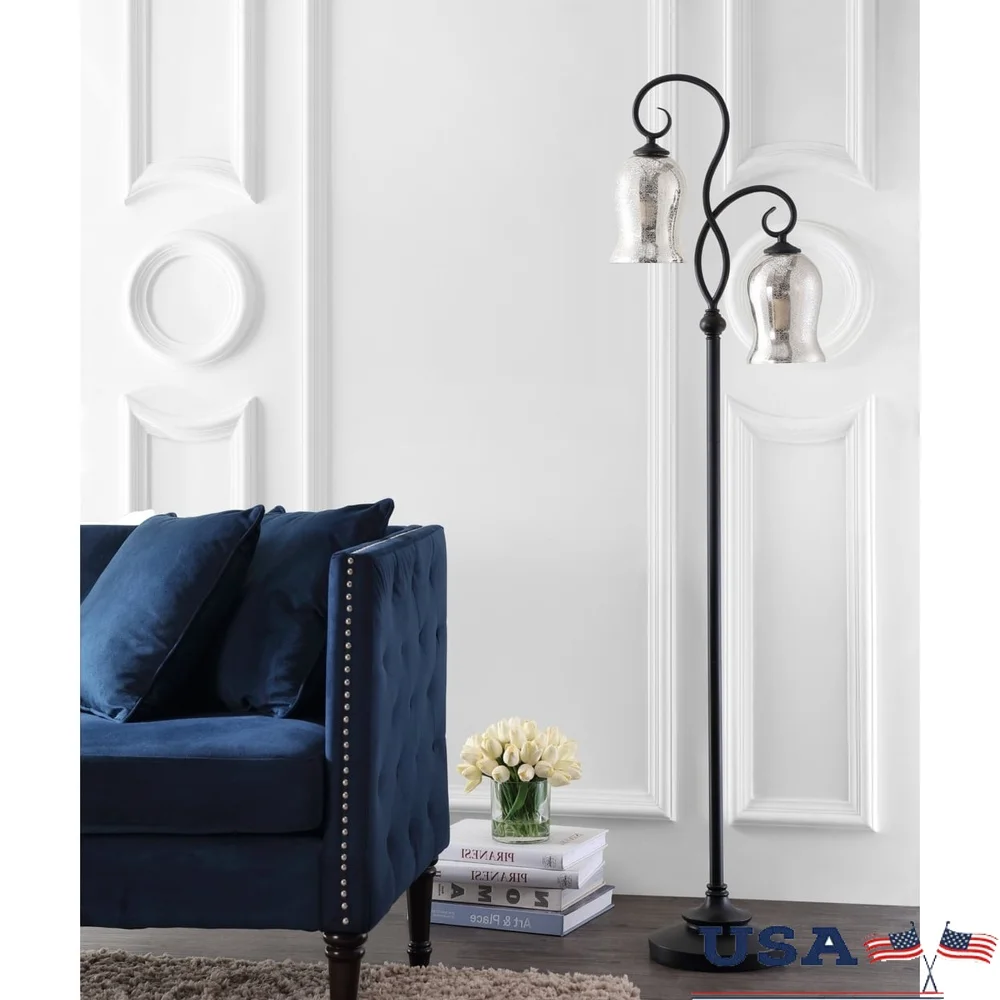 

Contemporary Double Curved Floral Floor Lamp Energy Efficient LED Lighting Rustic Home Decor Living Room 63.5in Height Black