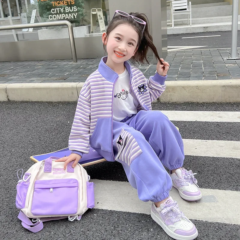 

Kuromi Anime Kawaii Sanrio Ins Long Sleeve Jacket Pants Set Clothing Cute Cartoon Casual Baseball Coat Sweet Gifts for Kids